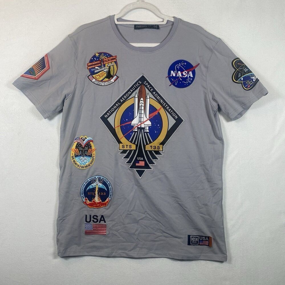 Hudson Outerwear NASA Patch T-Shirt Mens M Gray Embroidered Space USA